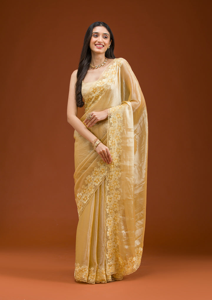 Yellow Stonework Tissue Saree