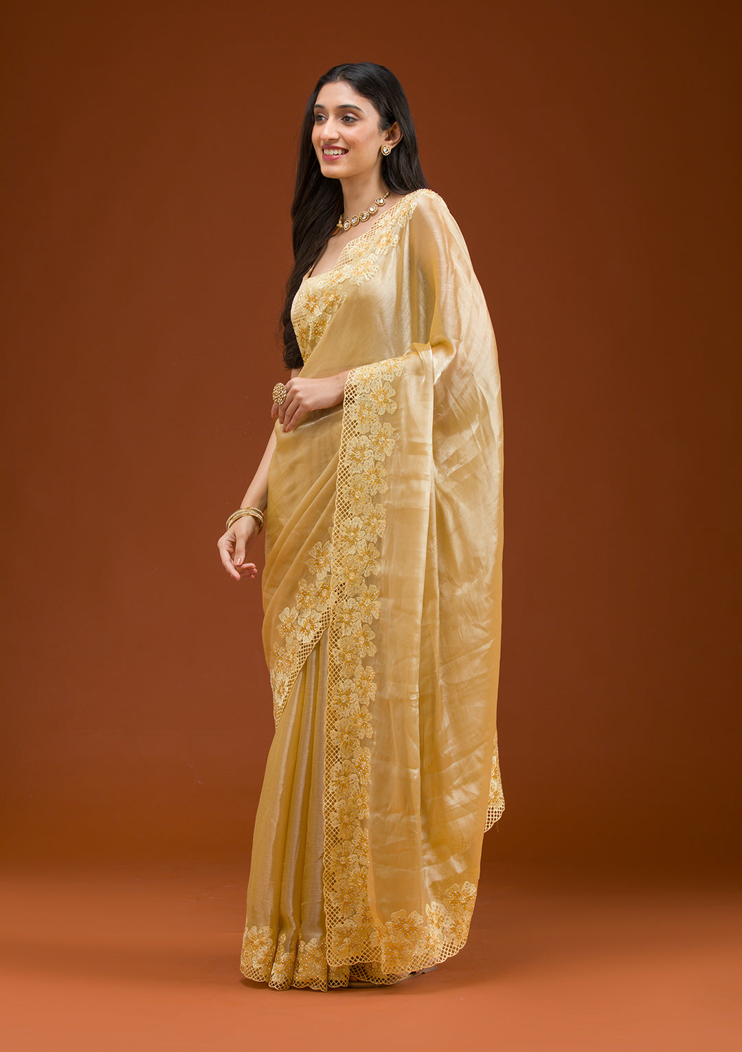 Yellow Stonework Tissue Saree