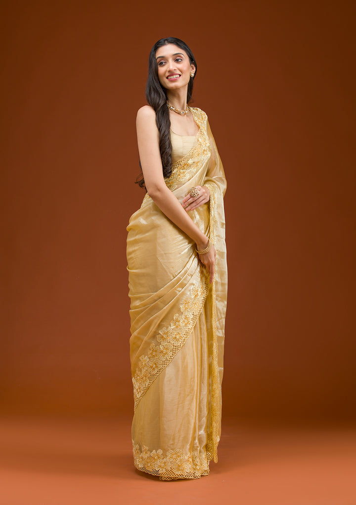 Yellow Stonework Tissue Saree