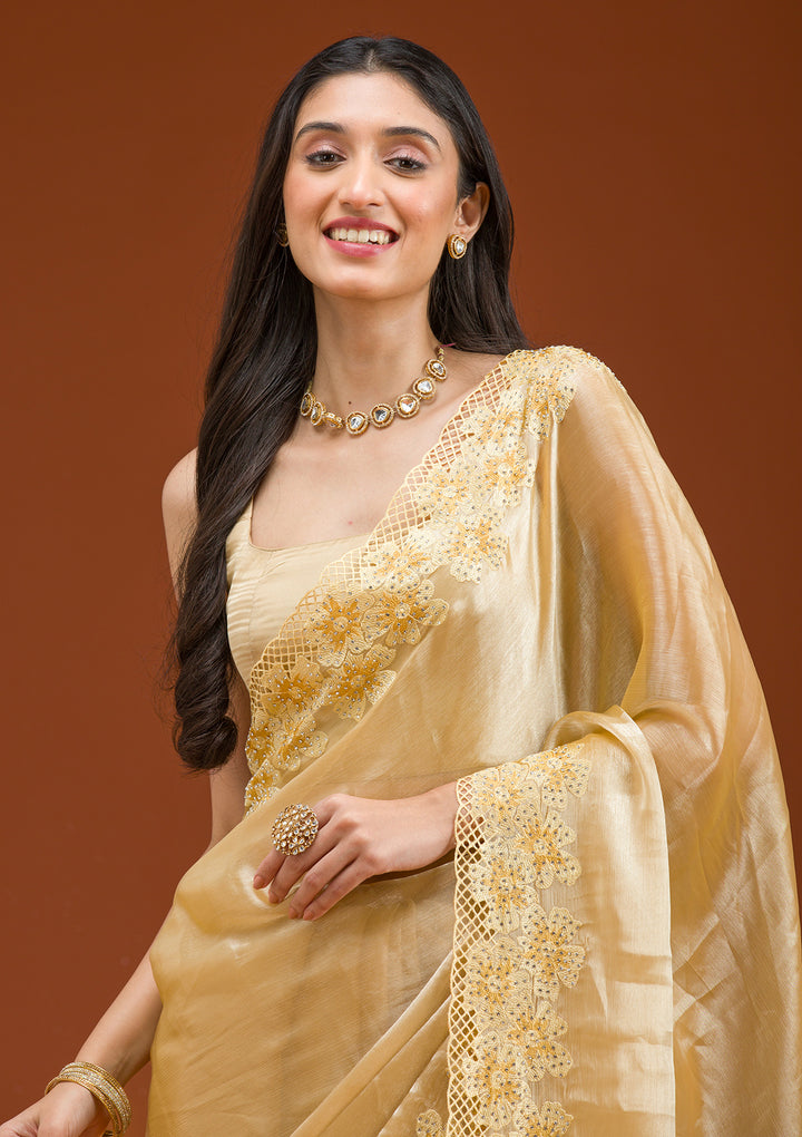 Yellow Stonework Tissue Saree