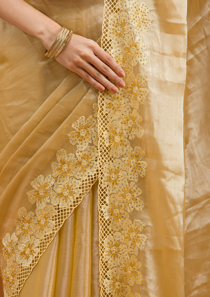 Yellow Stonework Tissue Saree