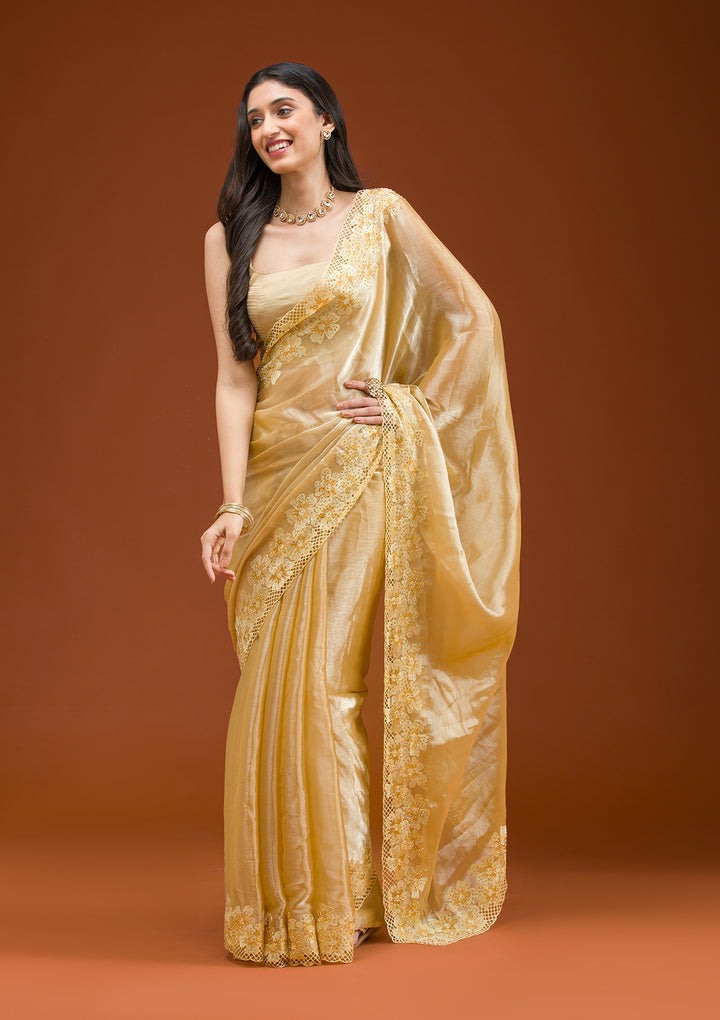 Yellow Stonework Tissue Saree