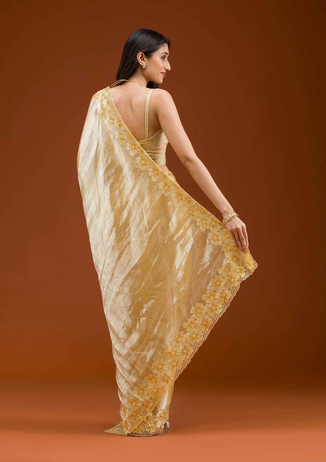 Yellow Stonework Tissue Saree