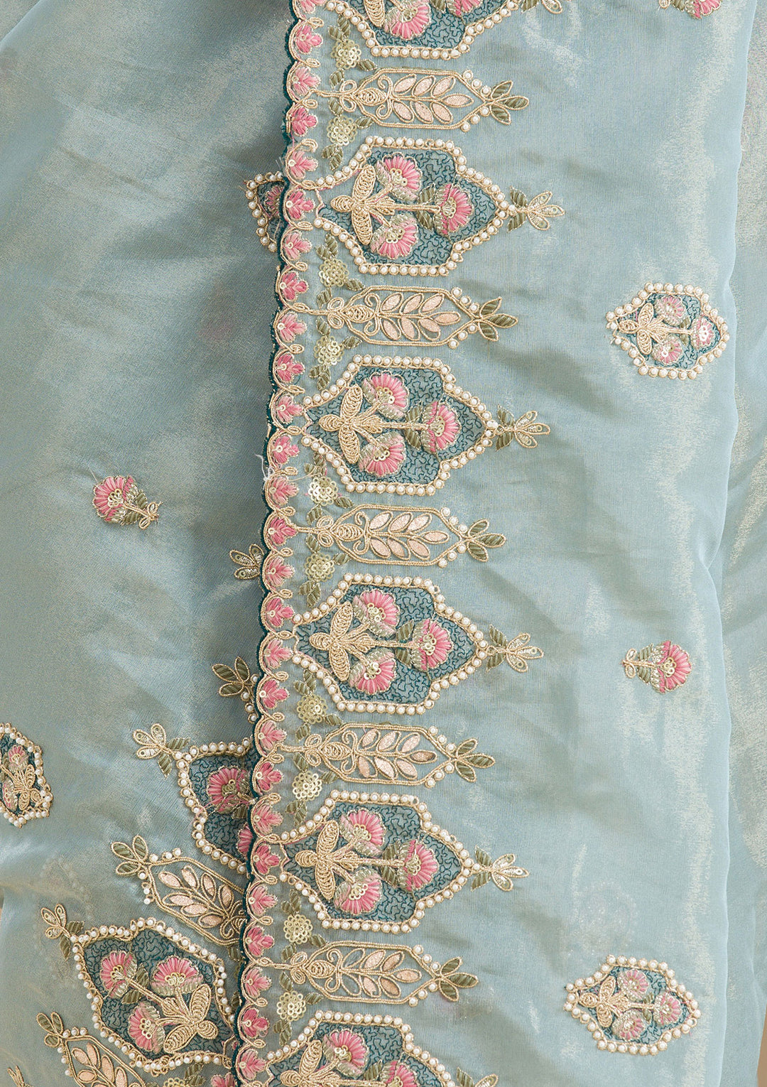 Grey Pearlwork Tissue Saree