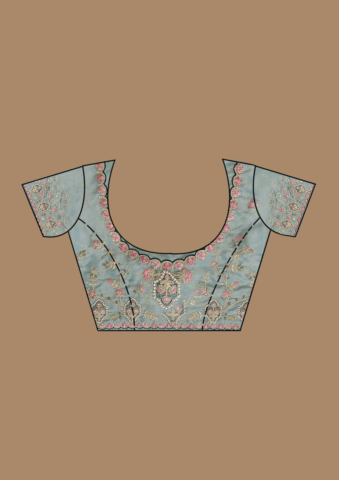 Grey Pearlwork Tissue Saree