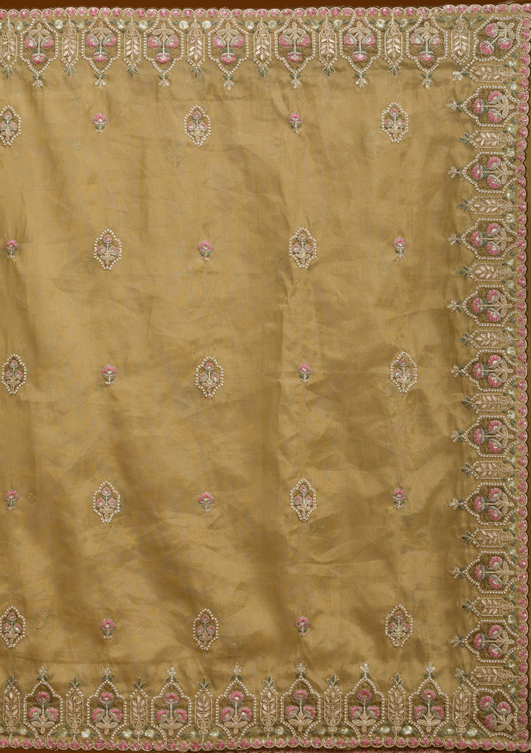 Mehendi Pearlwork Tissue Saree