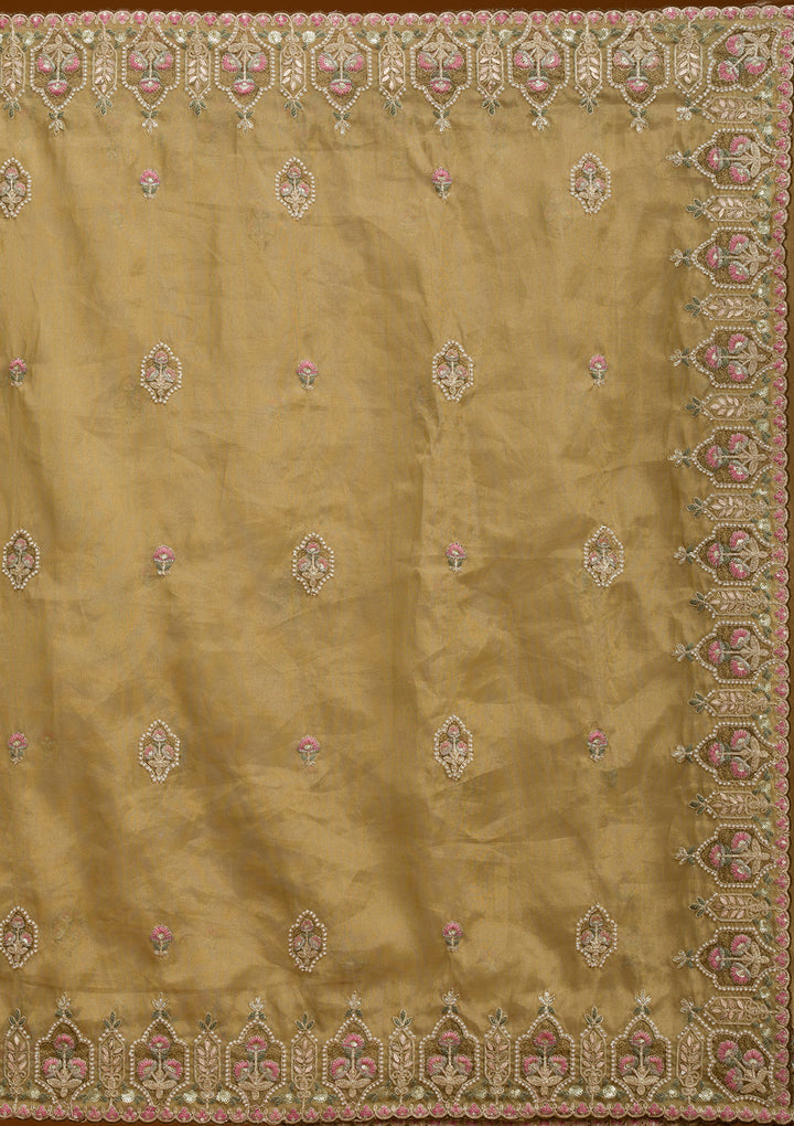 Mehendi Pearlwork Tissue Saree