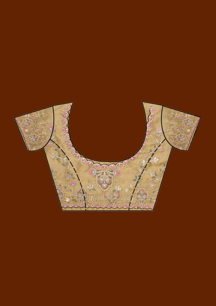 Mehendi Pearlwork Tissue Saree