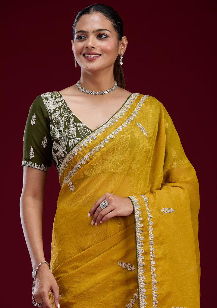 Mustard Sequins Tissue Saree
