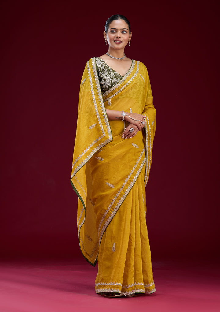 Mustard Sequins Tissue Saree