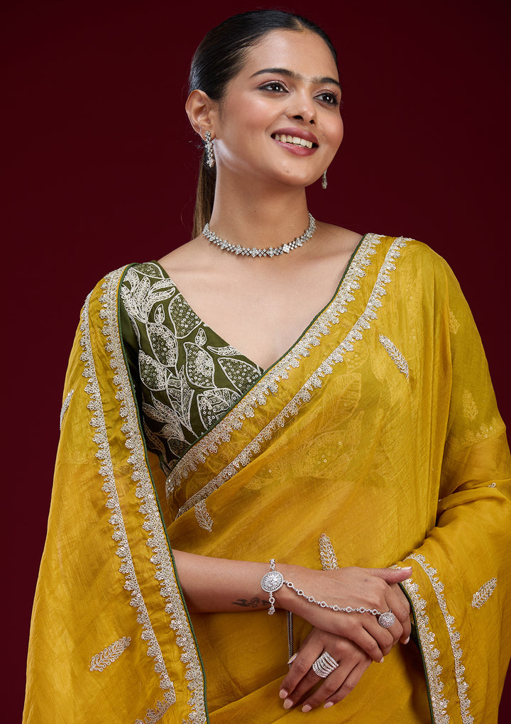 Mustard Sequins Tissue Saree