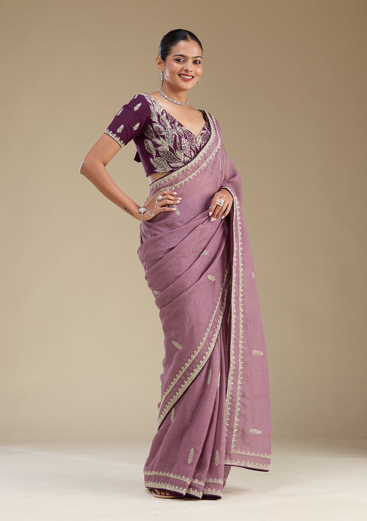 Purple Sequins Tissue Saree