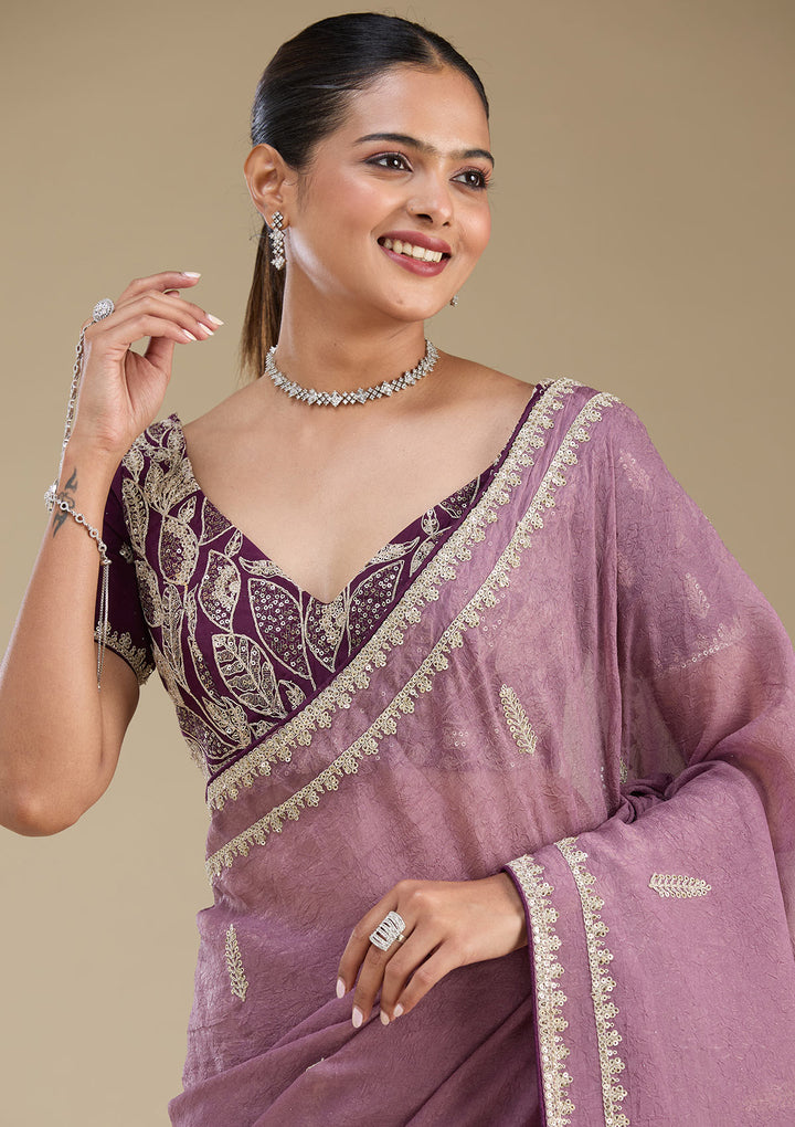 Purple Sequins Tissue Saree