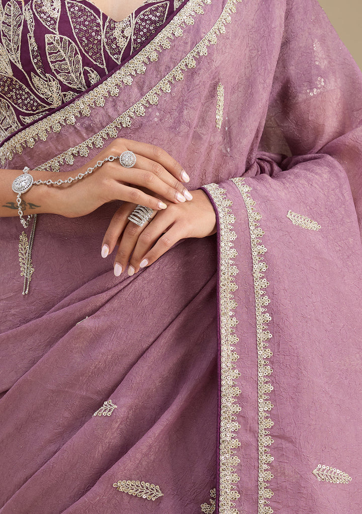 Purple Sequins Tissue Saree