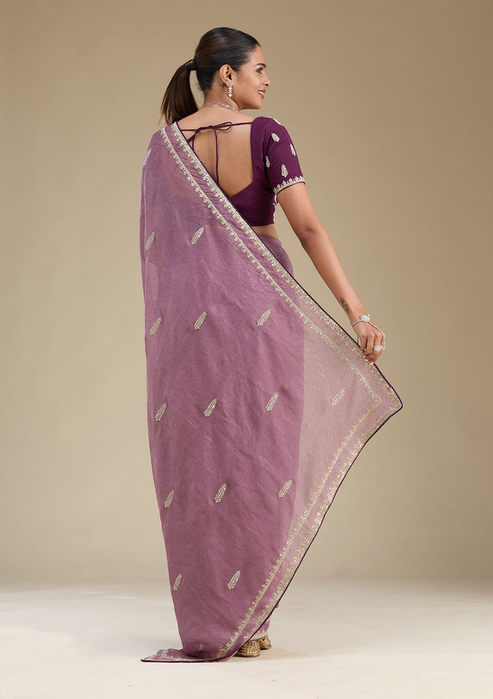 Purple Sequins Tissue Saree