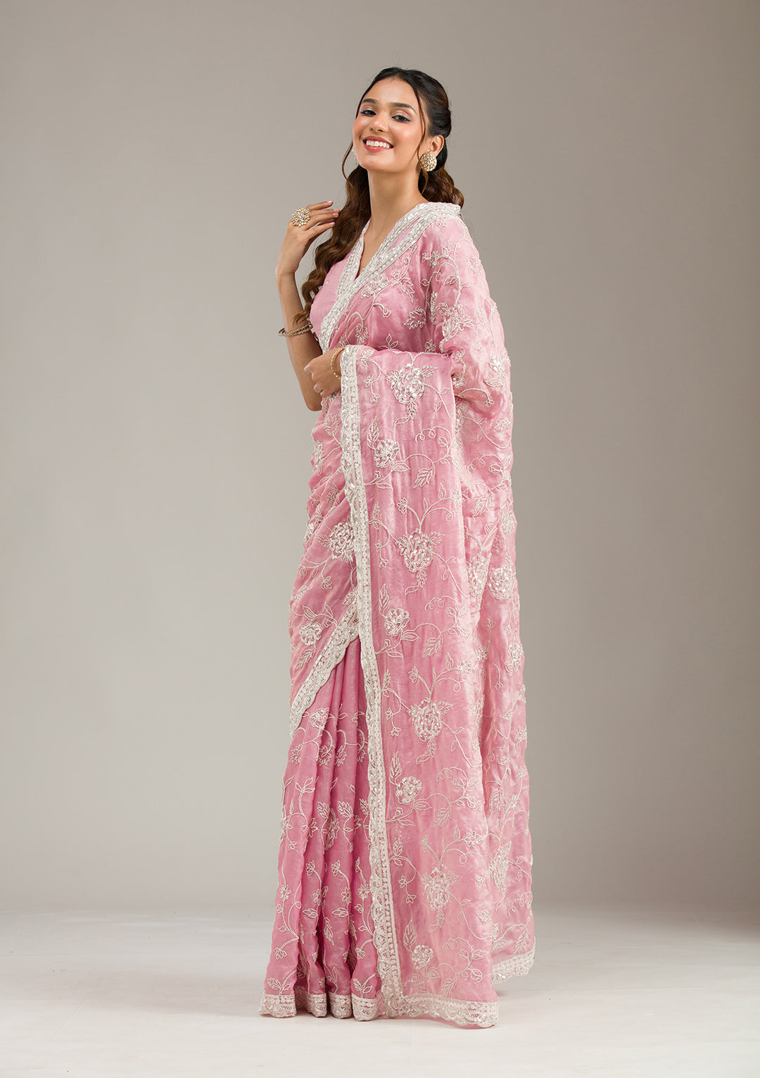 Baby Pink Cording Tissue Saree
