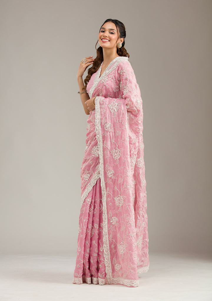 Baby Pink Cording Tissue Saree
