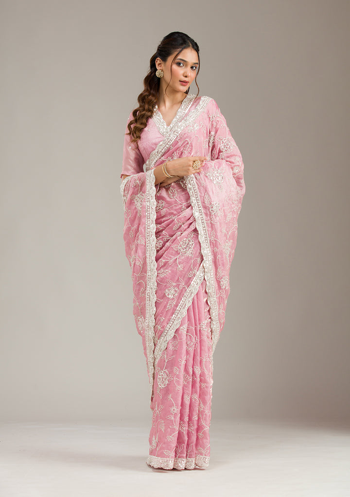 Baby Pink Cording Tissue Saree