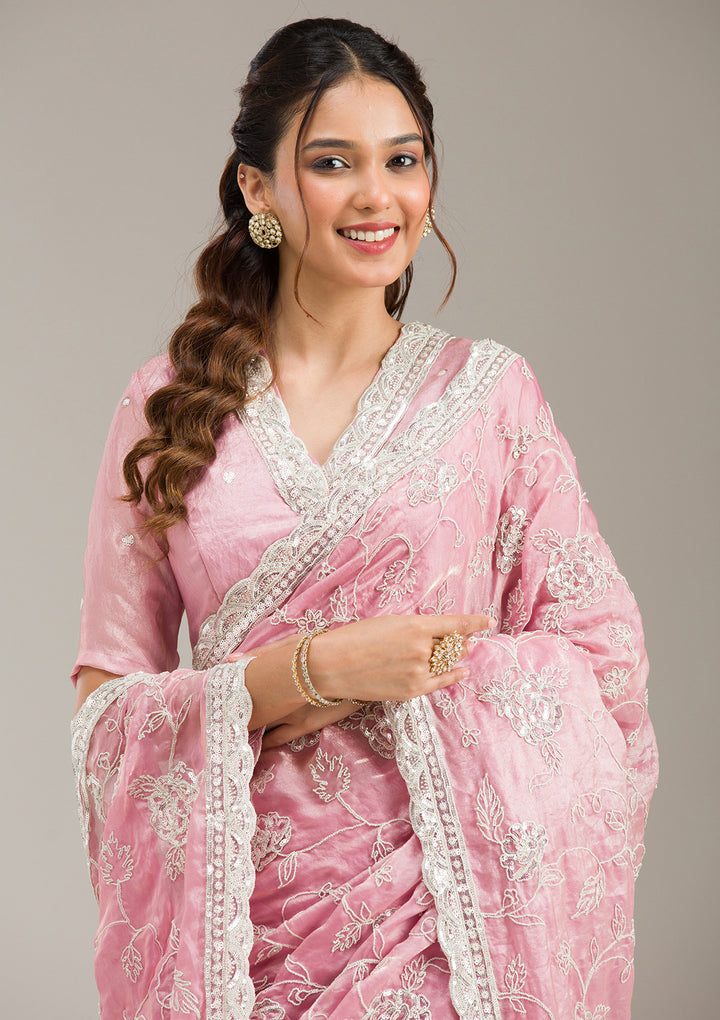 Baby Pink Cording Tissue Saree