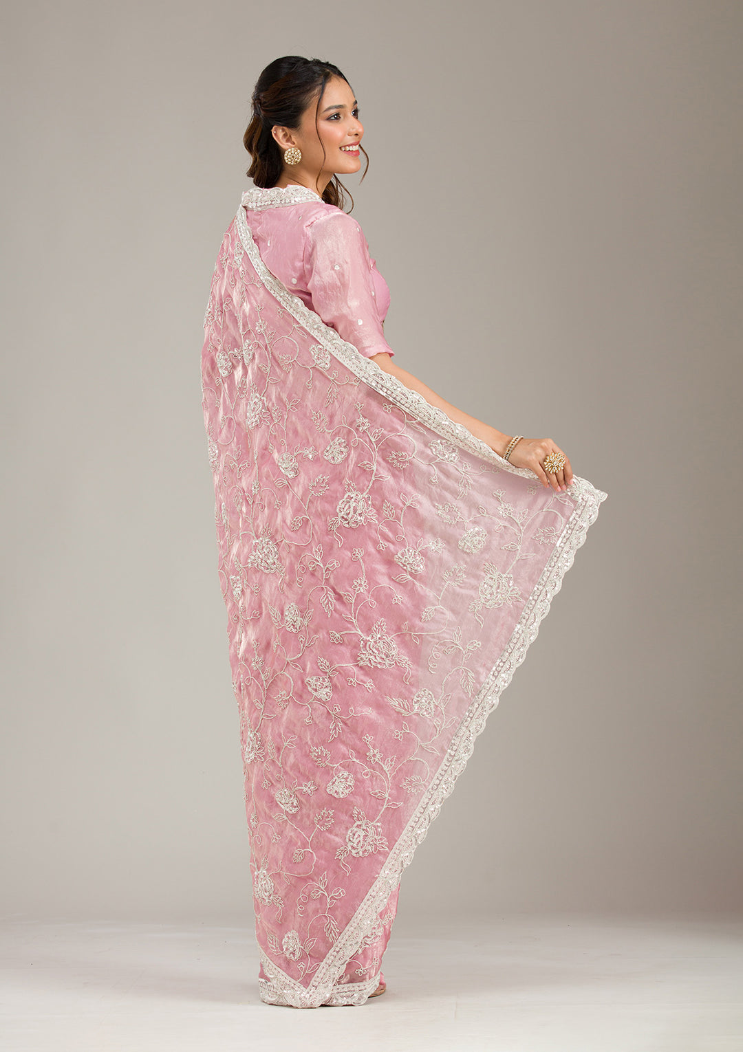 Baby Pink Cording Tissue Saree