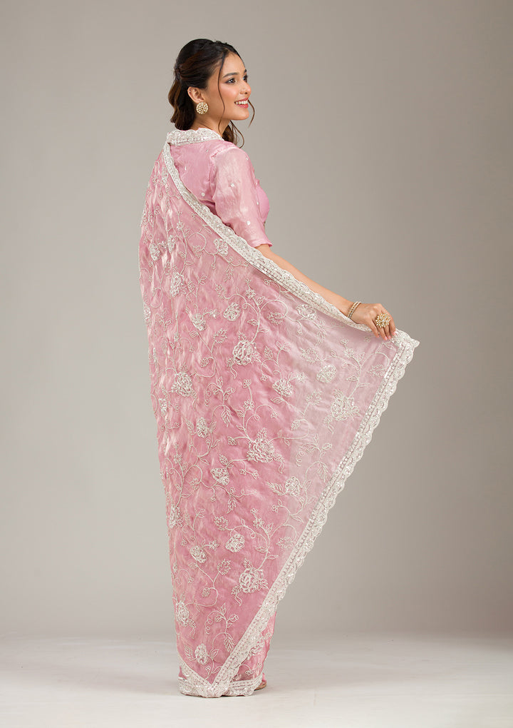 Baby Pink Cording Tissue Saree