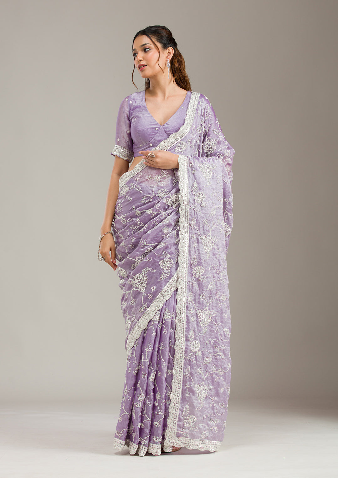 Lavender Cording Tissue Saree