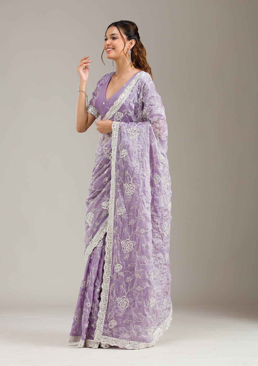 Lavender Cording Tissue Saree