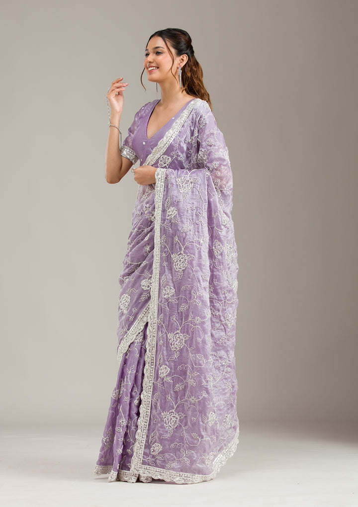 Lavender Cording Tissue Saree