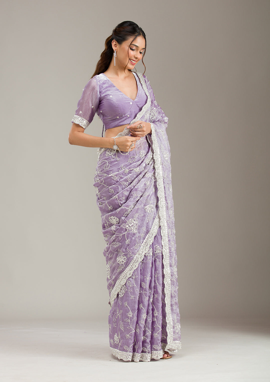 Lavender Cording Tissue Saree