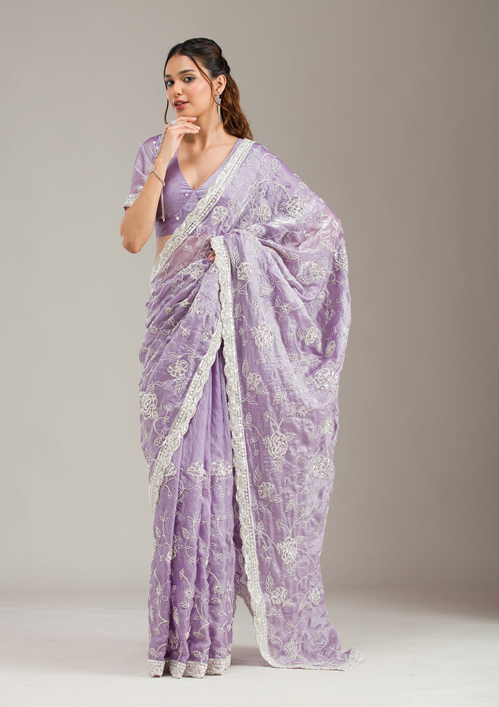 Lavender Cording Tissue Saree