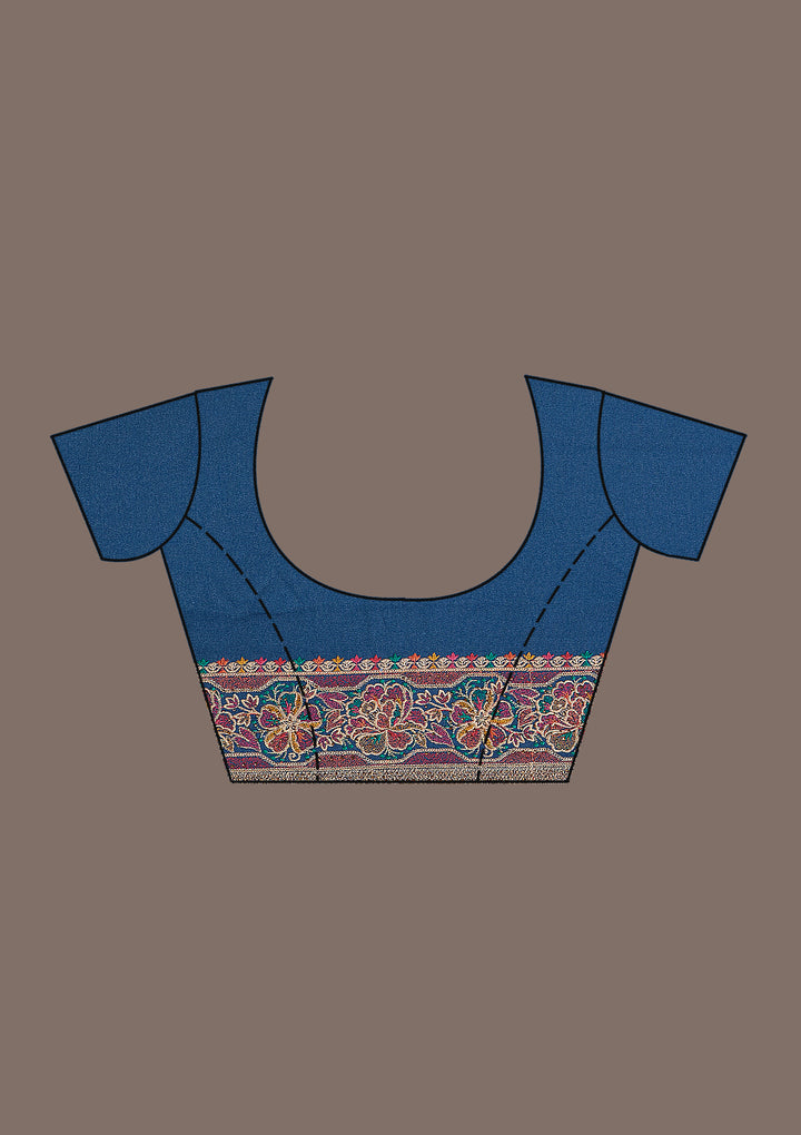 Navy Blue Threadwork Tissue Saree