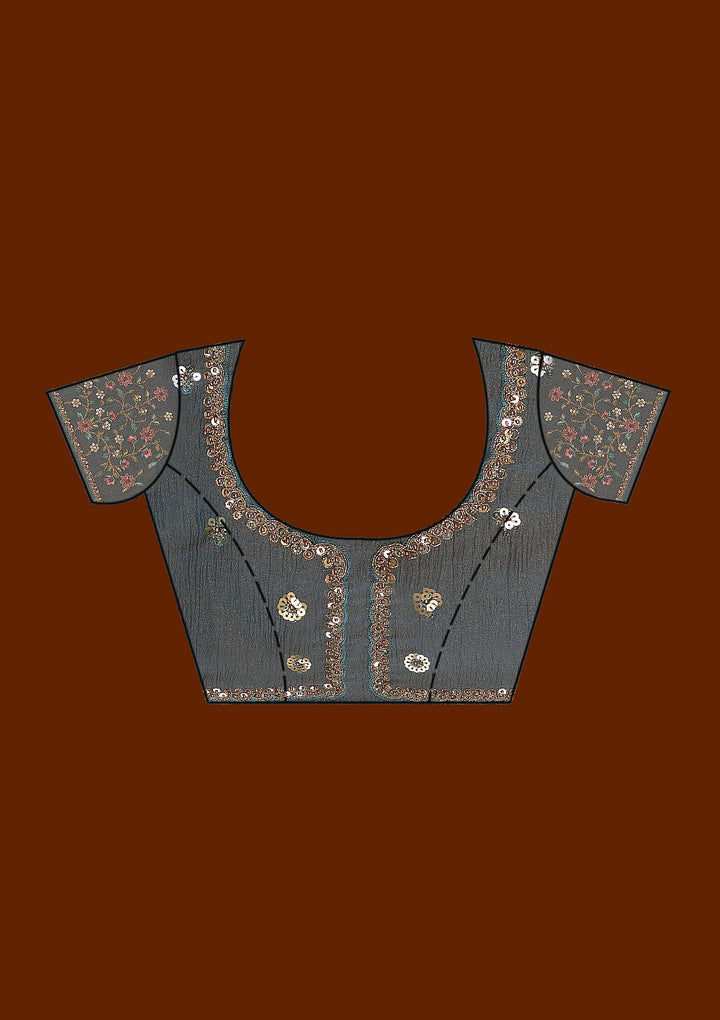 Light Grey Sequins Tissue Saree