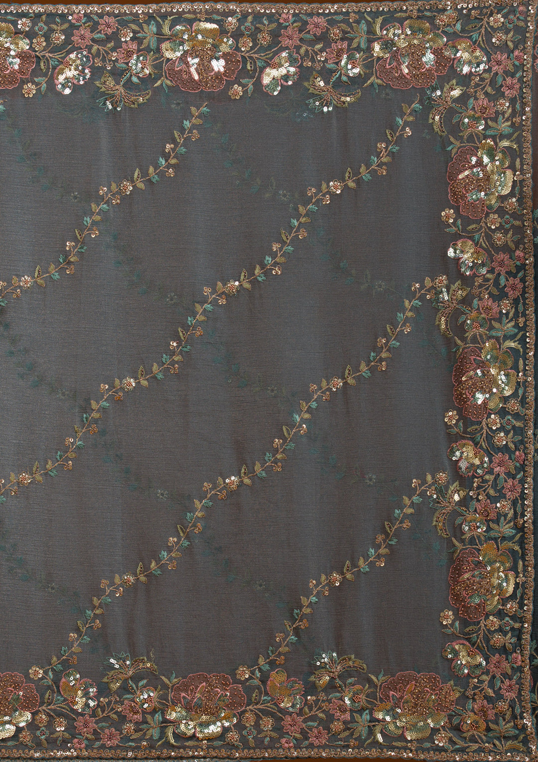 Light Grey Sequins Tissue Saree