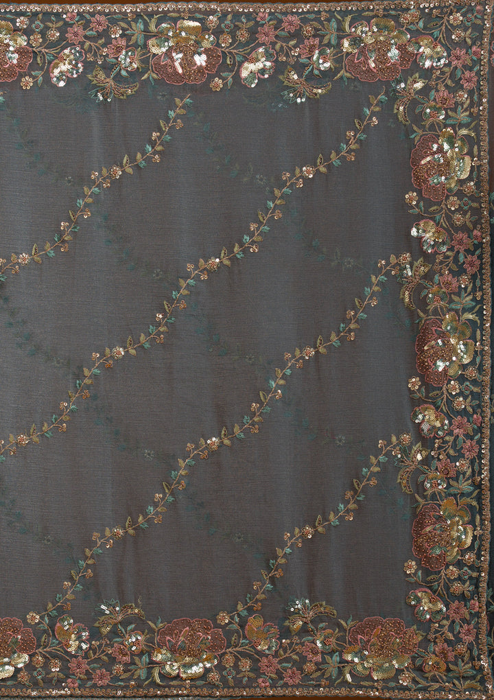 Light Grey Sequins Tissue Saree