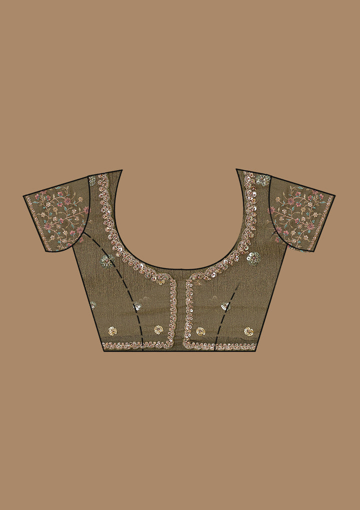 Mehendi Sequins Tissue Saree