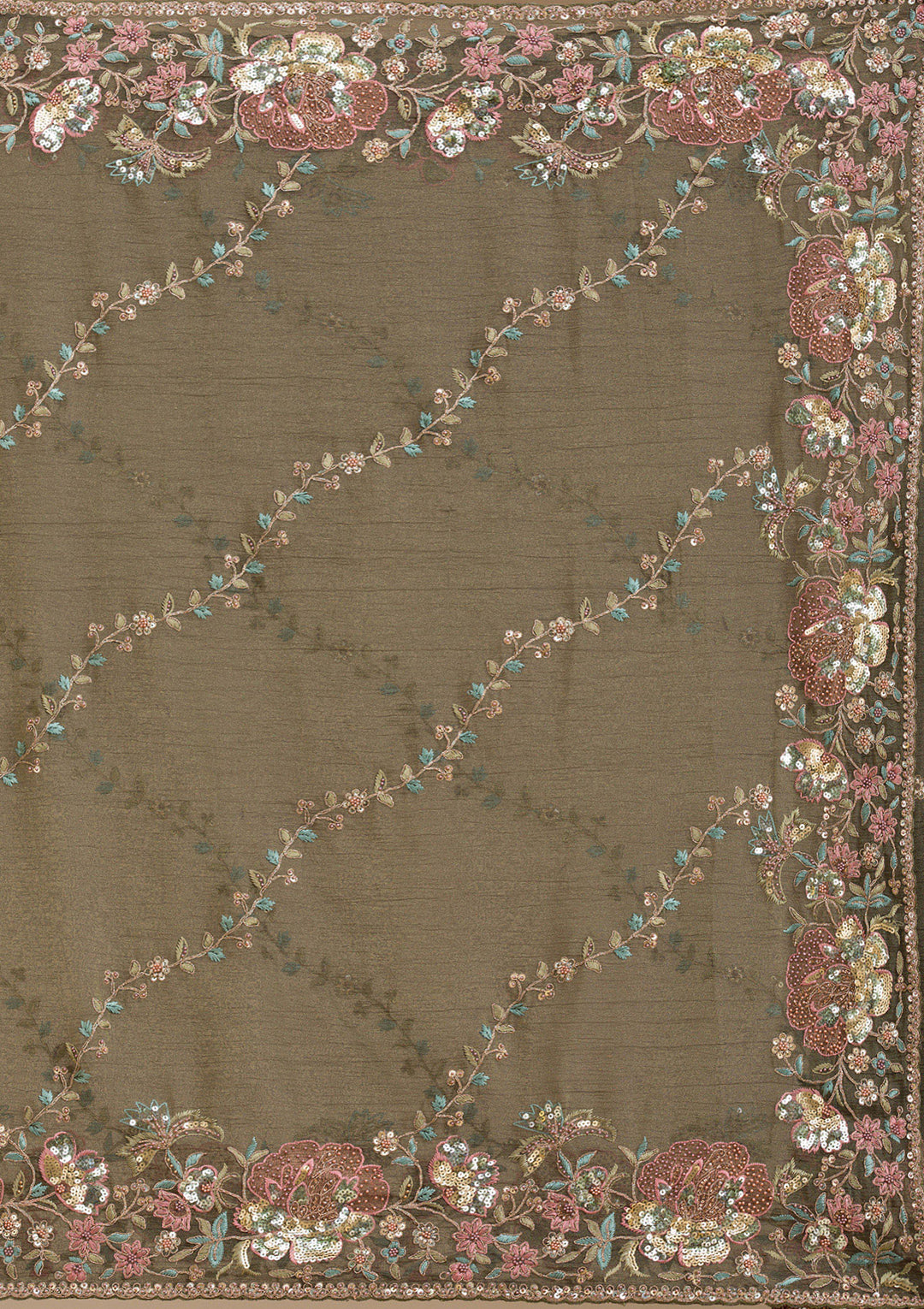 Mehendi Sequins Tissue Saree