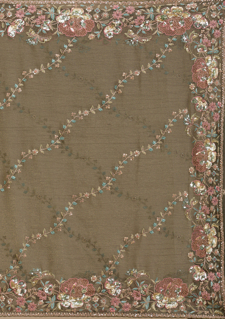 Mehendi Sequins Tissue Saree