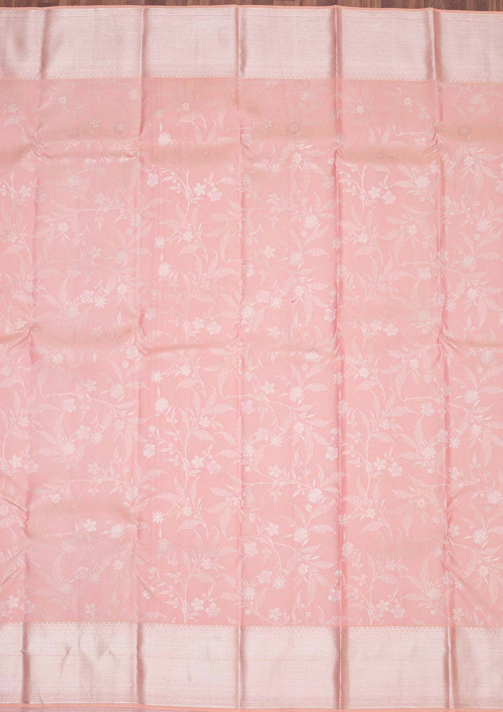 Peach Zariwork Pure Silk Saree