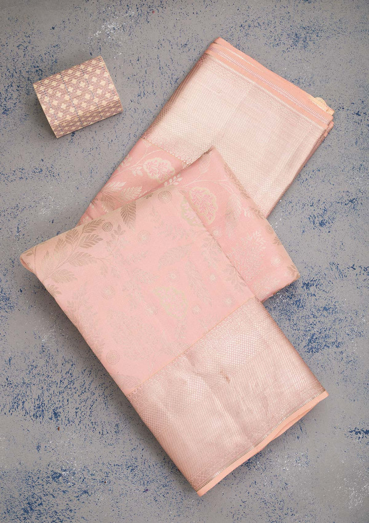 Peach Zariwork Pure Silk Saree