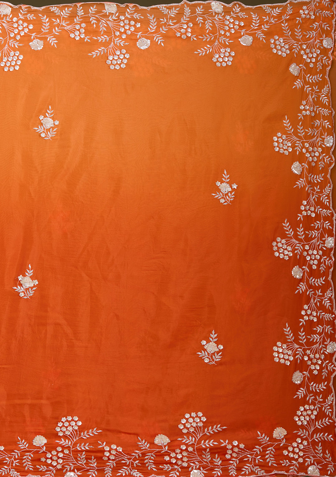 Orange Aariwork Satin Saree