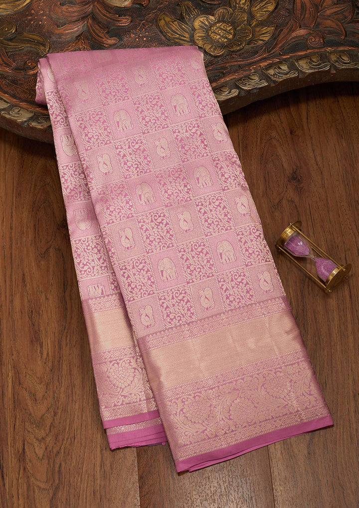 Onion Pink Zariwork Silk Saree
