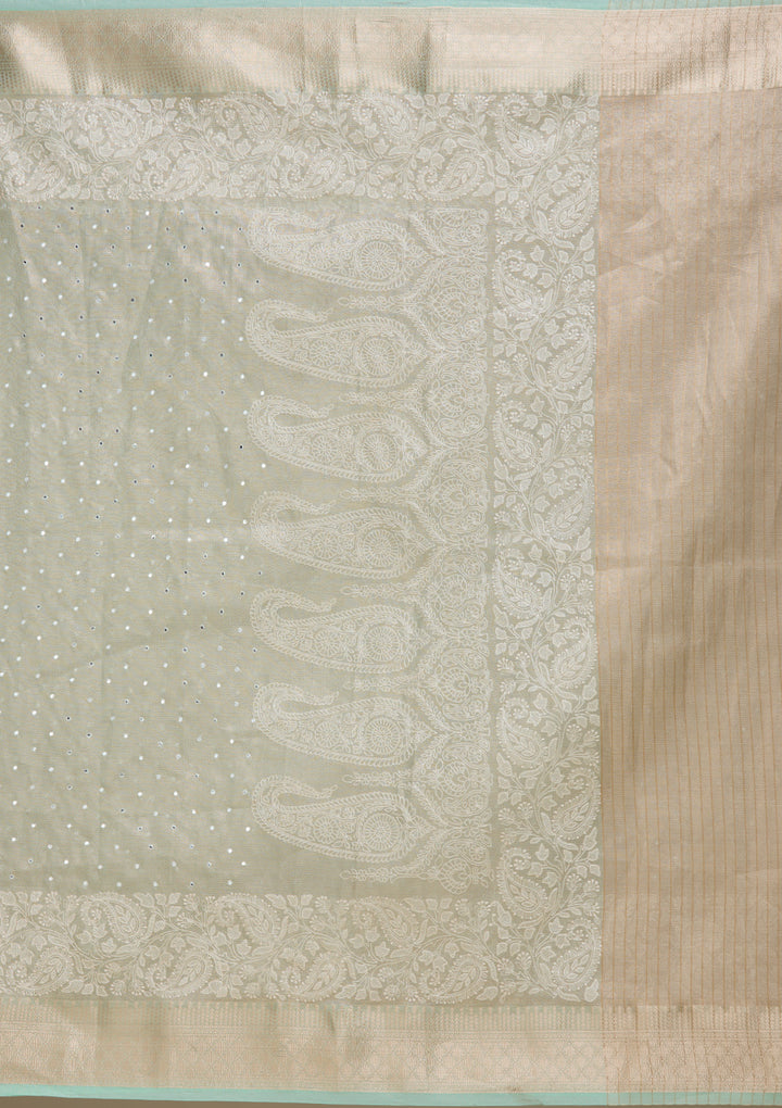 Pista Green Zariwork Tissue Saree