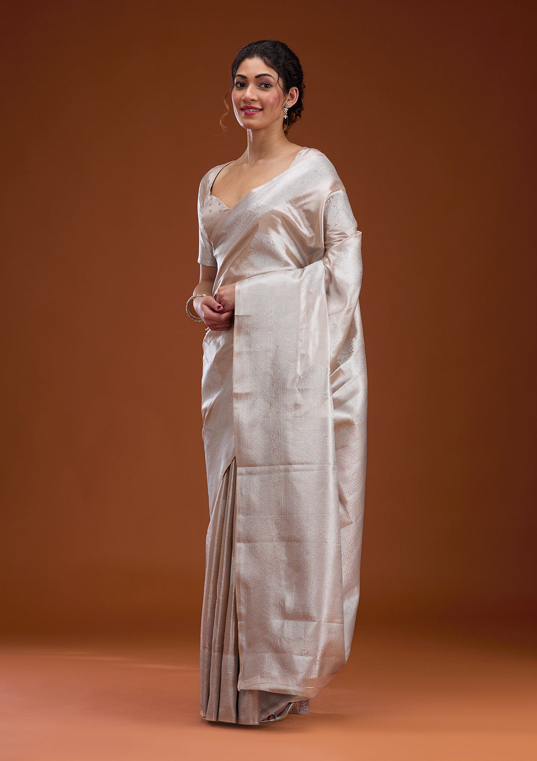 Beige Zariwork Tissue Saree