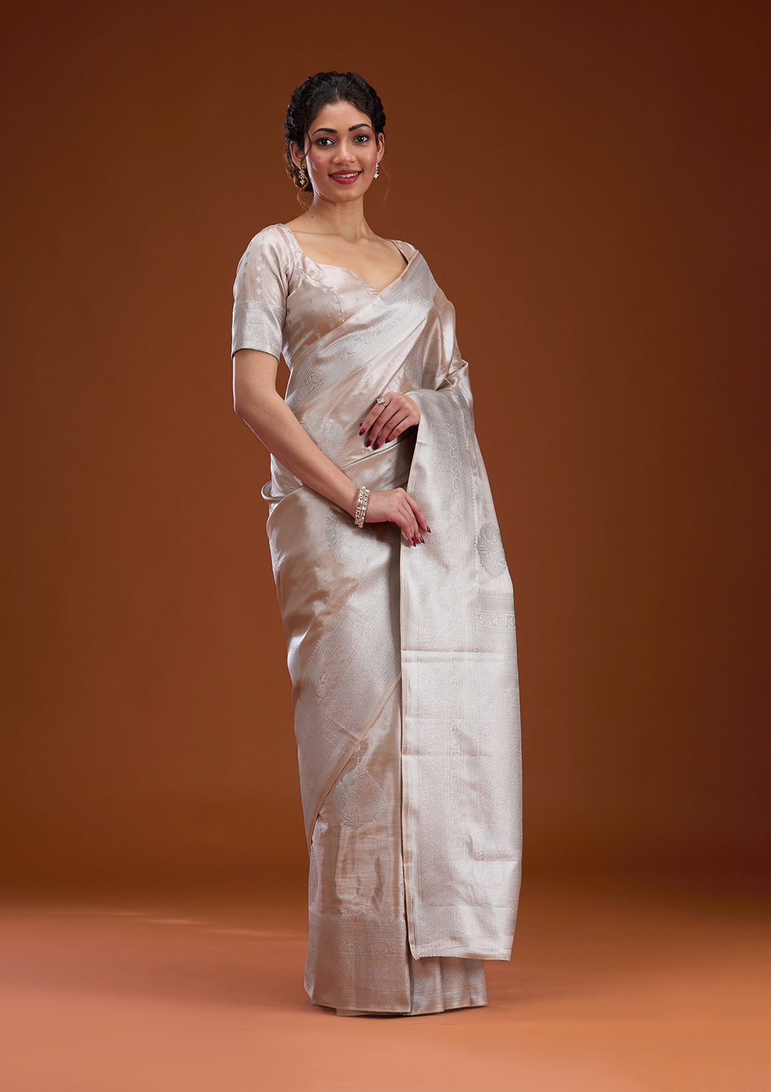 Beige Zariwork Tissue Saree
