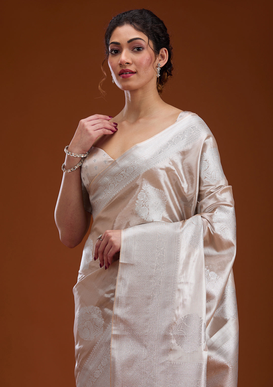 Beige Zariwork Tissue Saree