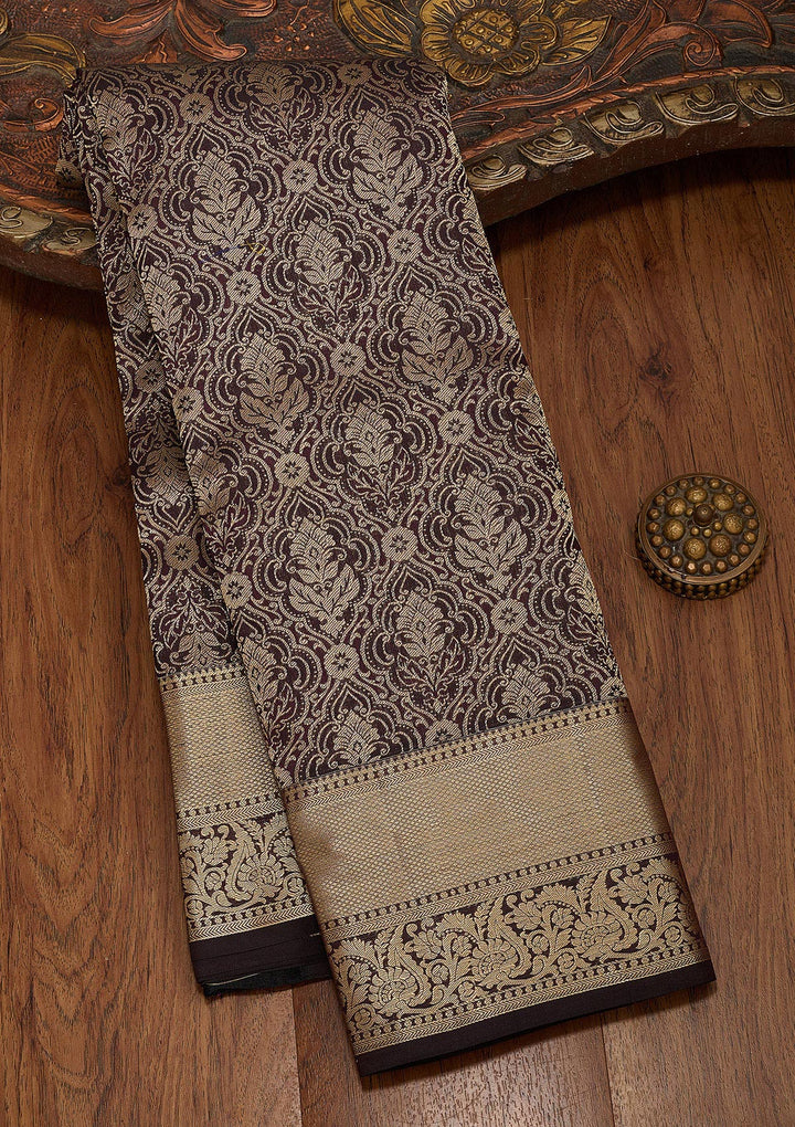Brown Zariwork Silk Saree