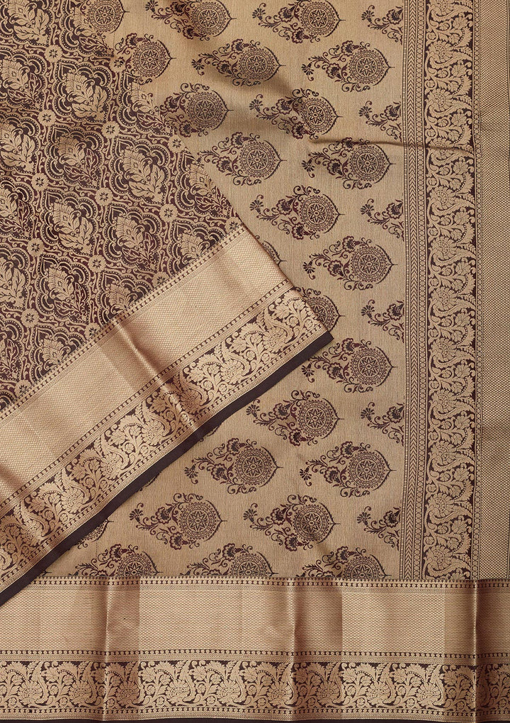 Brown Zariwork Silk Saree