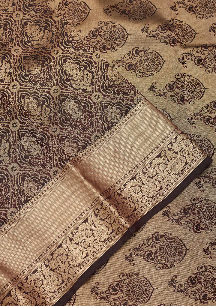 Brown Zariwork Silk Saree
