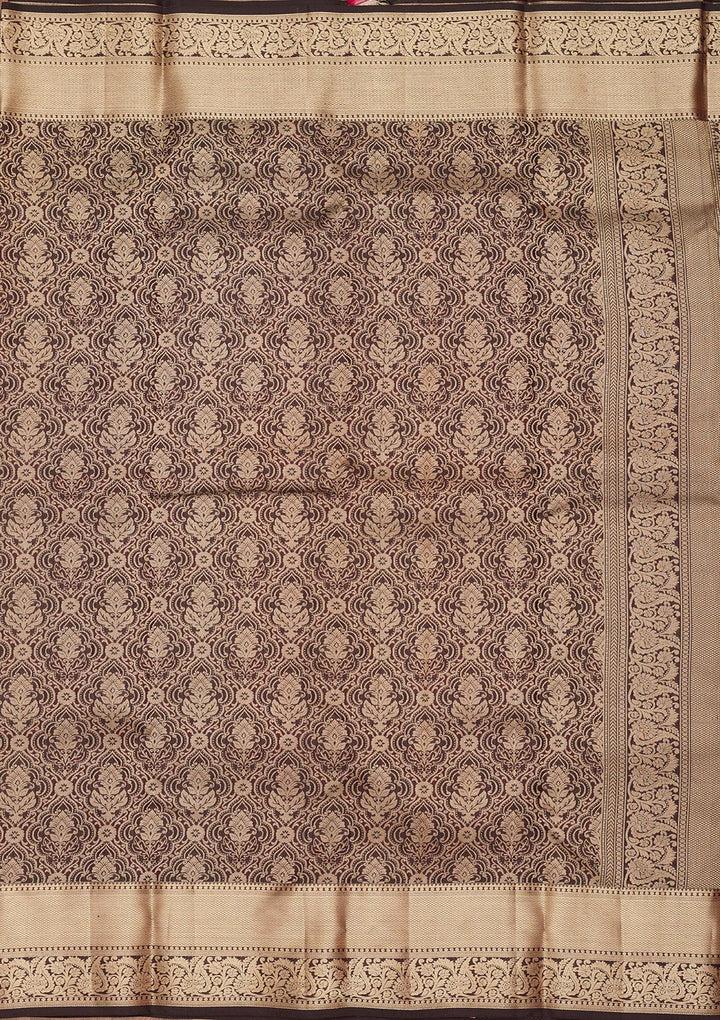 Brown Zariwork Silk Saree