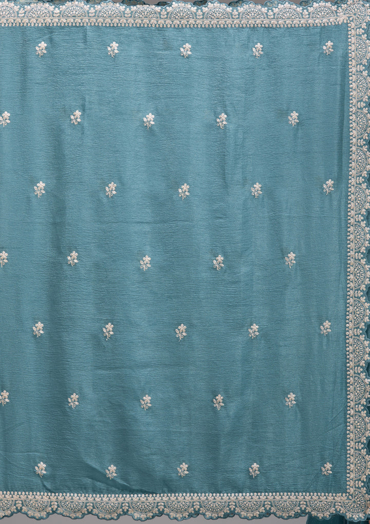 Peacock Blue Zariwork Georgette Saree